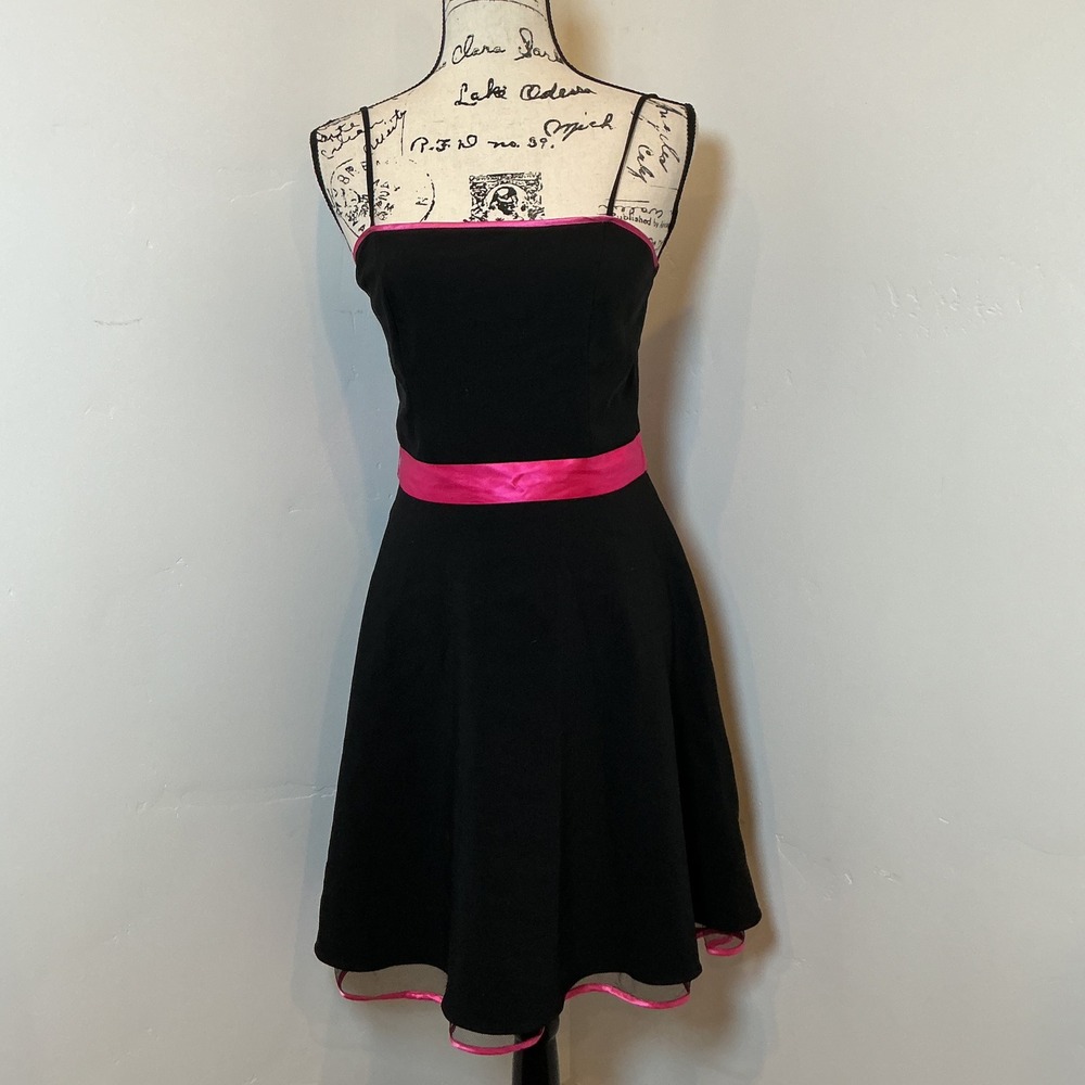 Masquerade Black Dress with Hot Pink Trim and Waist Sash
